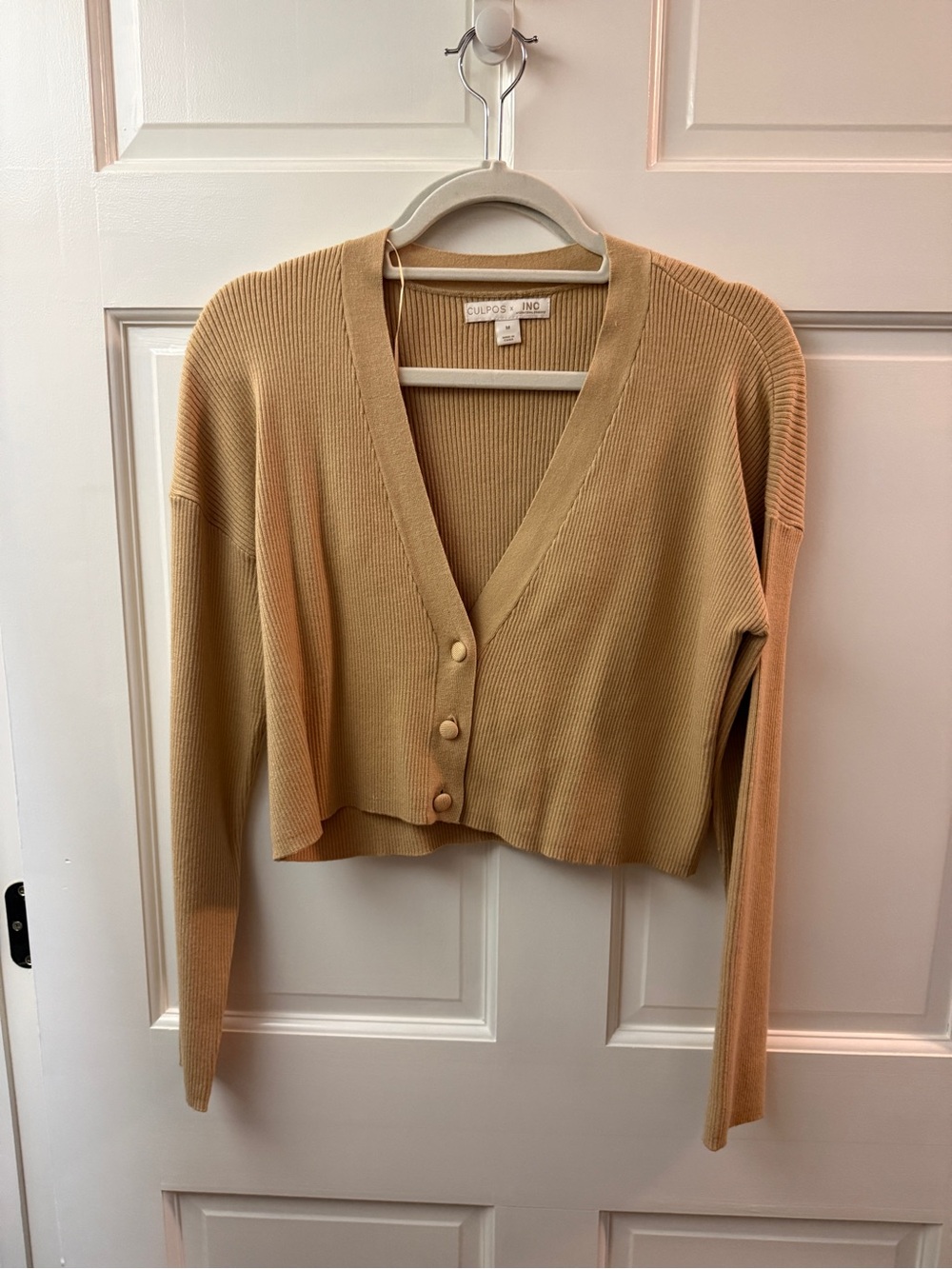 Olivia Culpo x INC. Cropped V-Neck Cardigan in Camel